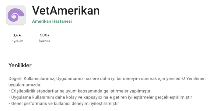 VetAmerikan's Google Play release notes describe accessibility standards work, easier and more inclusive use, and improvements to performance and user experience.